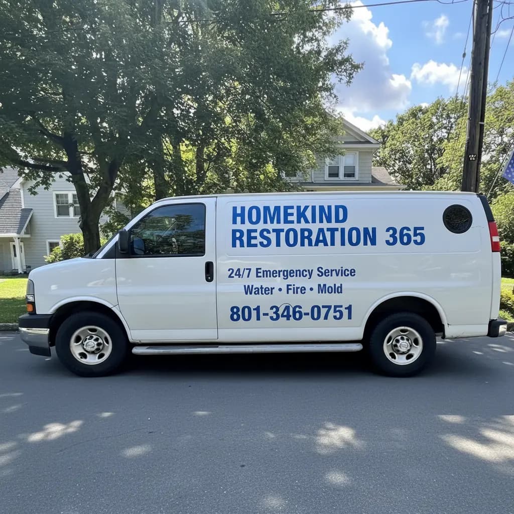 HomeKind Restoration 365 service vehicle ready for emergency response in Millcreek